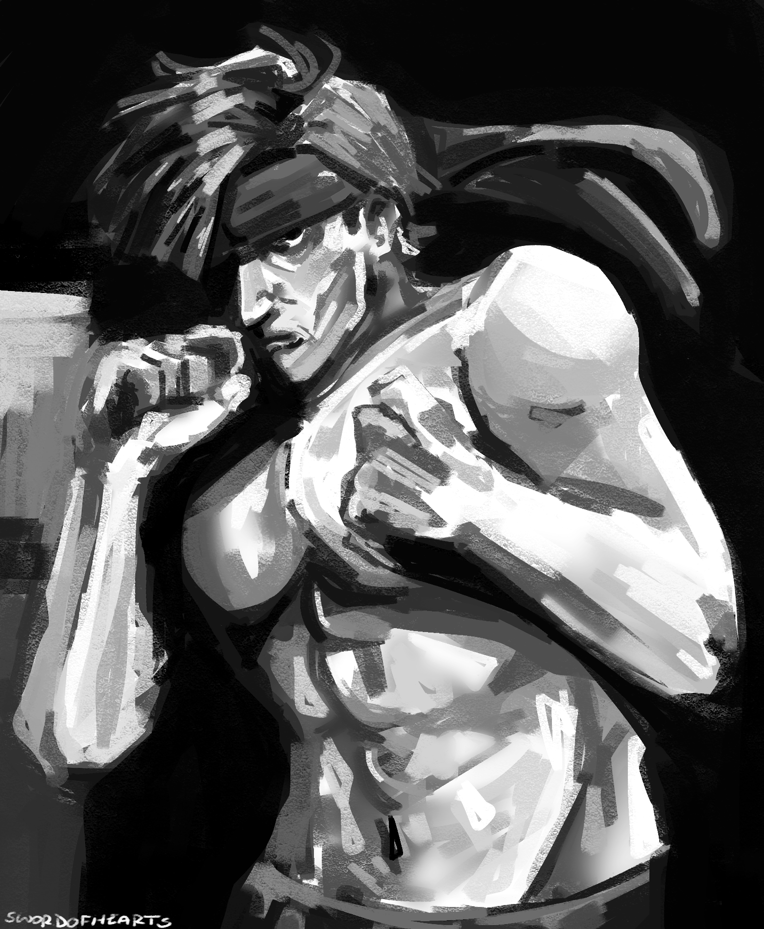 mgs1 snake on top of the rex, in black and white